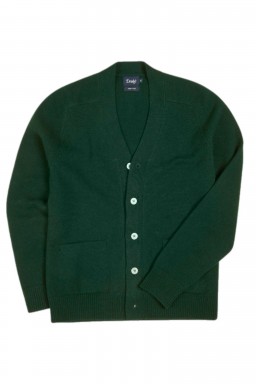 Drake's Classic Lambswool Cardigan Tartan Green
