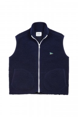 Drake's Boucle Wool Fleece Zip Vest Navy