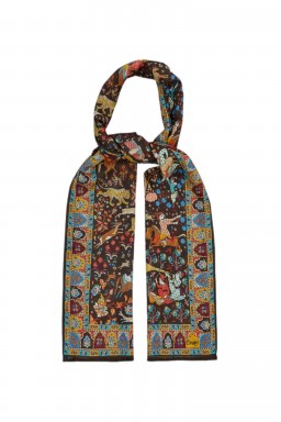Drake's Mughal Garden Wool-Silk Scarf Brown