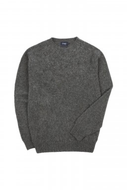 Drake's Brushed Shetland Crewneck Jumper Charcoal