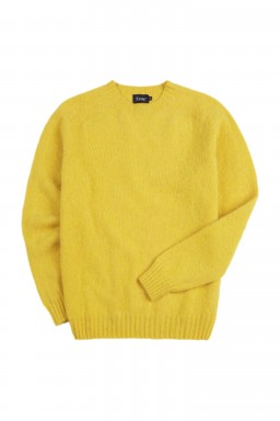 Drake's Brushed Shetland Crewneck Jumper Sunshine Yellow