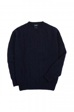 Drake's Brushed Cable Knit Shetland Jumper Navy