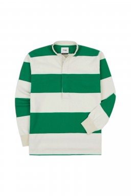 Drake's Mandarin Collar Rugby Shirt Green & White Stripe