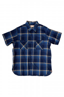 Sugar Cane S/S Work Shirt Indigo Check