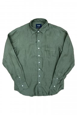 Drake's Linen Summer Shirt Khaki Green