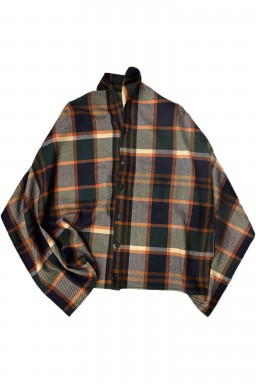 Engineered Garments Button Shawl Navy/Brown Heavy Wool Plaid