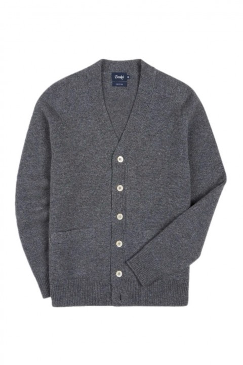 Drake's Classic Lambswool Cardigan Grey