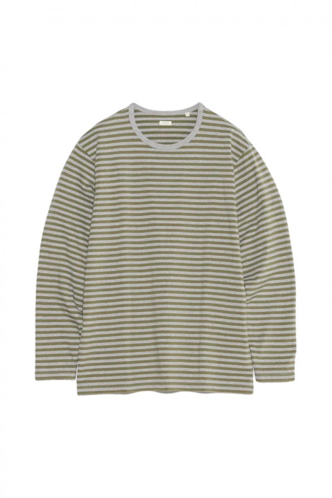 Nanamica COOLMAX Stripe Jersey L/S Tee Olive x Gray