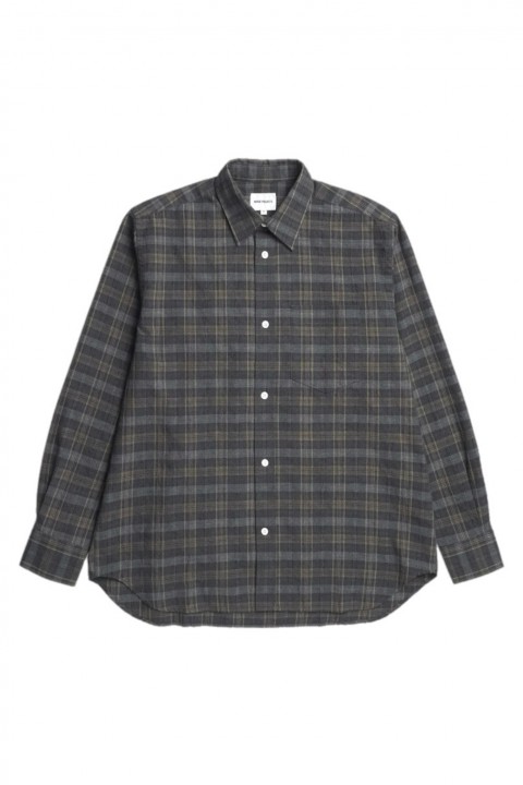 Norse Projects Ole Oversized Wool Check Shirt Charcoal Grey