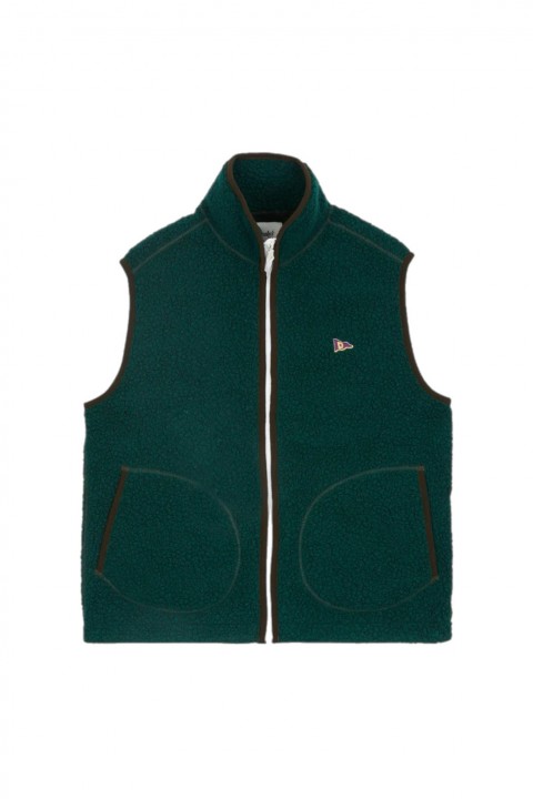 Drake's Boucle Wool Zip Fleece Vest Green
