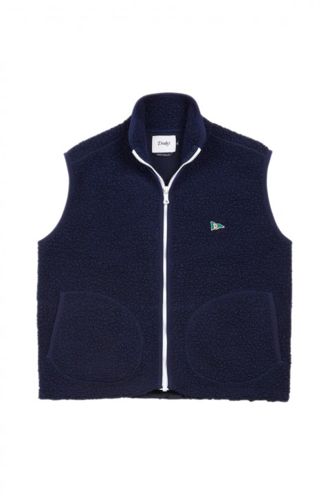 Drake's Boucle Wool Fleece Zip Vest Navy