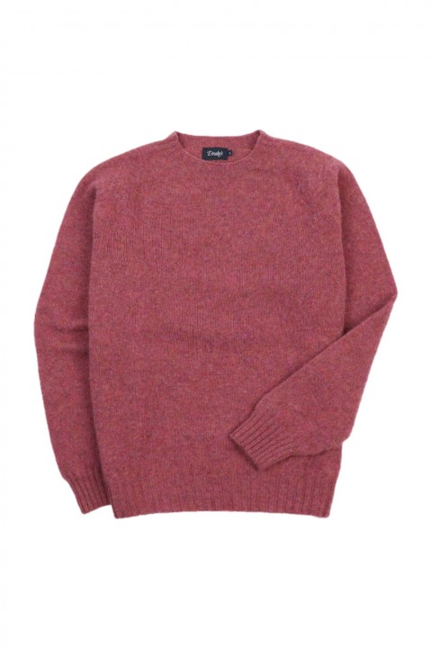 Drake's Brushed Shetland Crewneck Jumper Zinnia Pink
