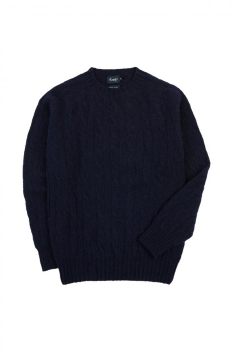 Drake's Brushed Cable Knit Shetland Jumper Navy