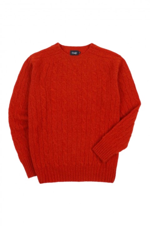 Drake's Brushed Cable Knit Shetland Jumper Carmen Red