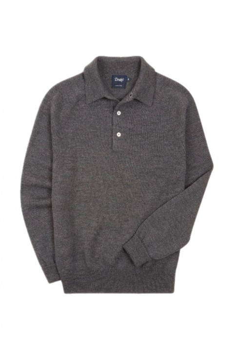 Drake's Merino Wool Knitted Polo Grey