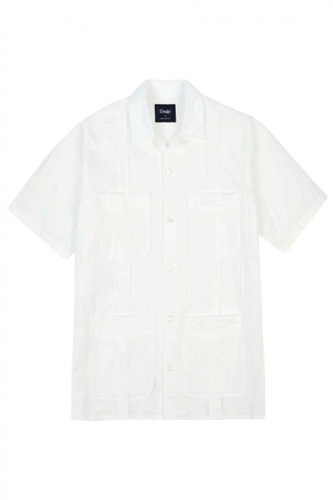 Drake's Cotton-Linen Cuban Shirt White Seersucker