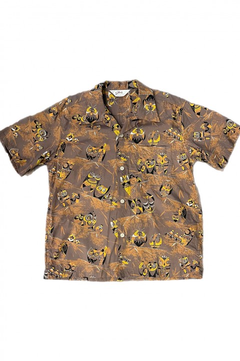 Star of Hollywood Owl Open Shirt Brown Typewriter Cloth