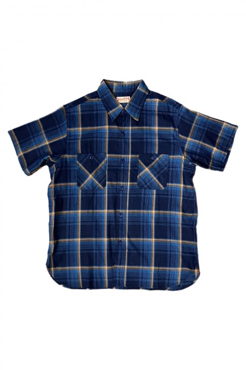Sugar Cane S/S Work Shirt Indigo Check