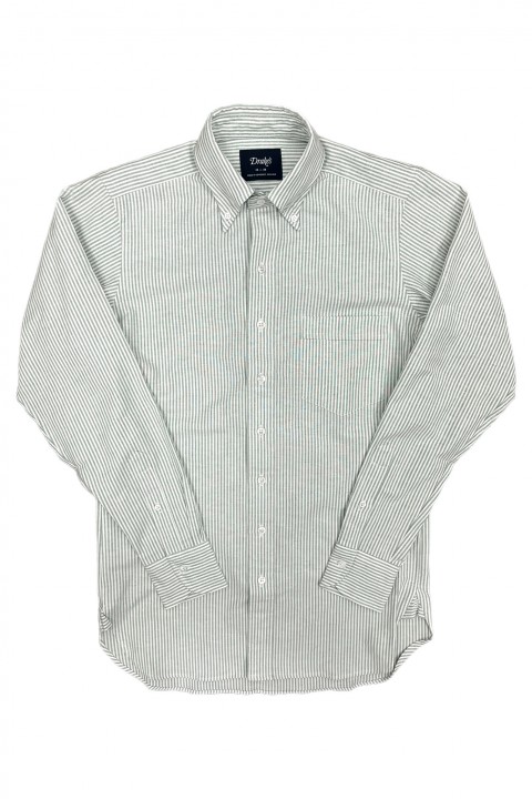 Drake's Button-Down Oxford Shirt Green Ticking Stripe