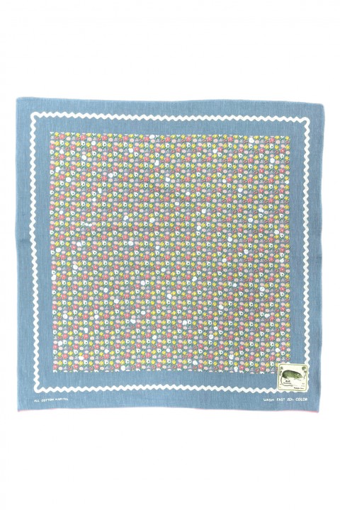 Kapital Fastcolor Selvedge Bandana (SKULL & FLOWER) Sax