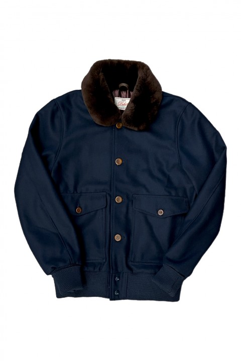 Dehen 1920 Winston Jacket Dark Navy Wool + Brown Mouton